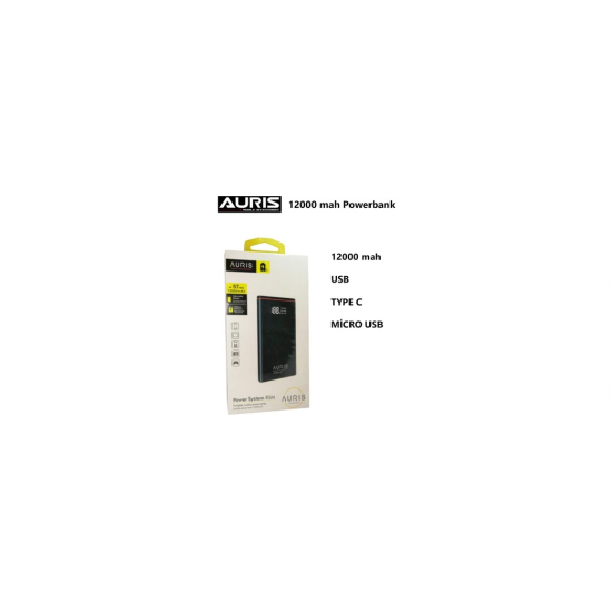 Auris 12000 mAh 44.5W Digital Seviye Ekranlı Fenerli Powerbank