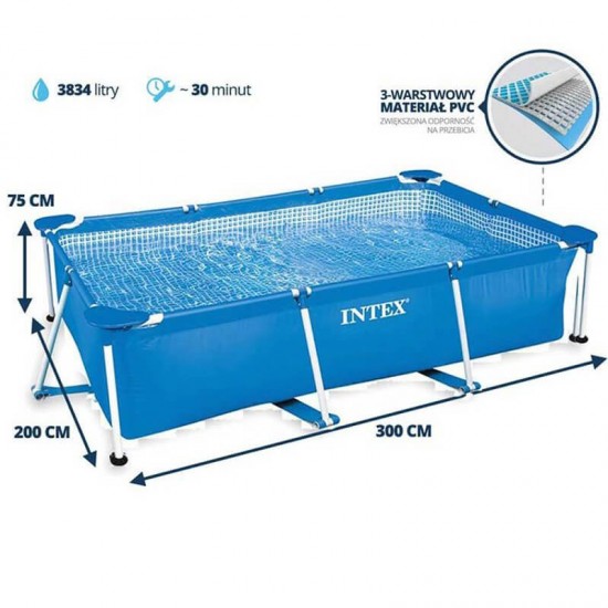 Intex 300x200x75 cm Dikdörtgen Metal Çerçeve Yüzme Havuzu 28272
