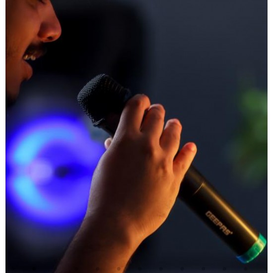 Geepas Taşınabilir Şarj Edilebilir Hoparlör - Kablosuz Mikrofonlar 1800mAh Pil|  Karaoke DJ Hoparlörü ve LED Işıklar