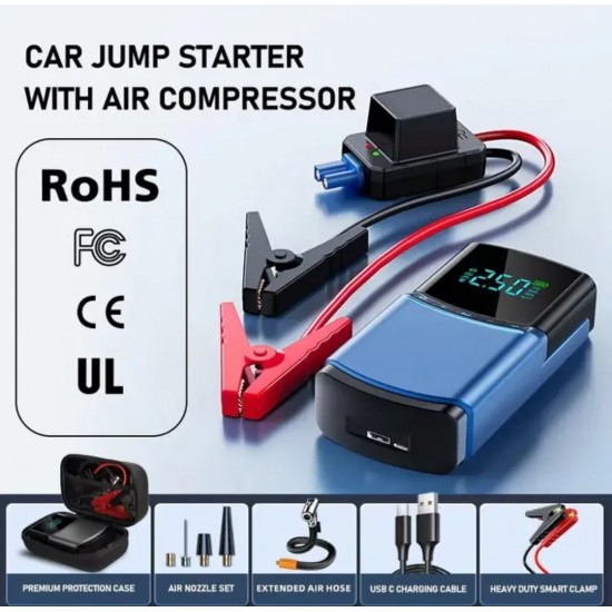 Taşınabilir Jump Starter Akü Takviye Cihazı + Hava Kompresörü 