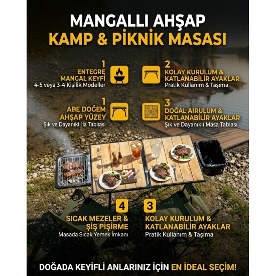 Mangallı Ahşap Kamp&Piknik Masası