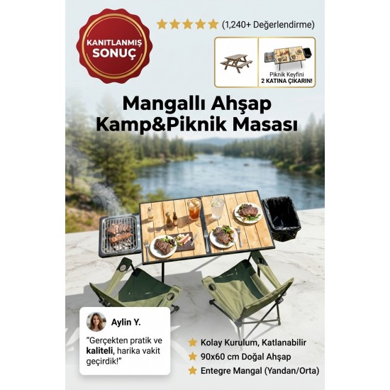 Mangallı Ahşap Kamp&Piknik Masası