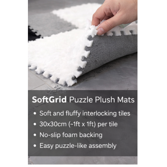 SoftGrid Puzzle Peluş Halı (1 Paket 12 Adet~1 m²)