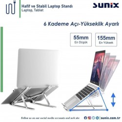 Sunix Yükseklik Ayarlı 6 Kademeli Açılı Katlanabilir Laptop Standı