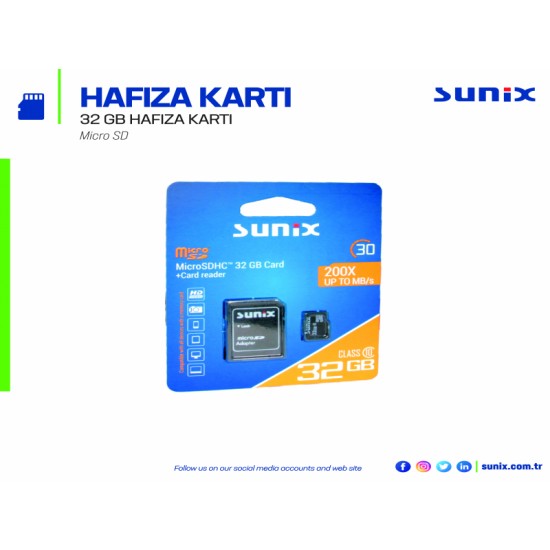 Sunix 32 GB Mikro SD Hafıza Kartı + Kart Okuyucu