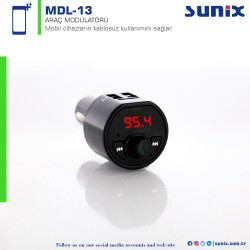 Sunix MDL-13 Bluetooth Dijital Göstergeli FM Modülatör Transmitter 3.1A