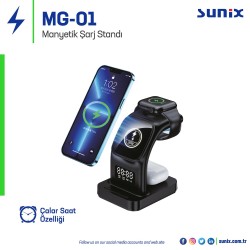 Sunix MG01 Magsafe Uyumlu 5in1 Wireless Şarj Standı